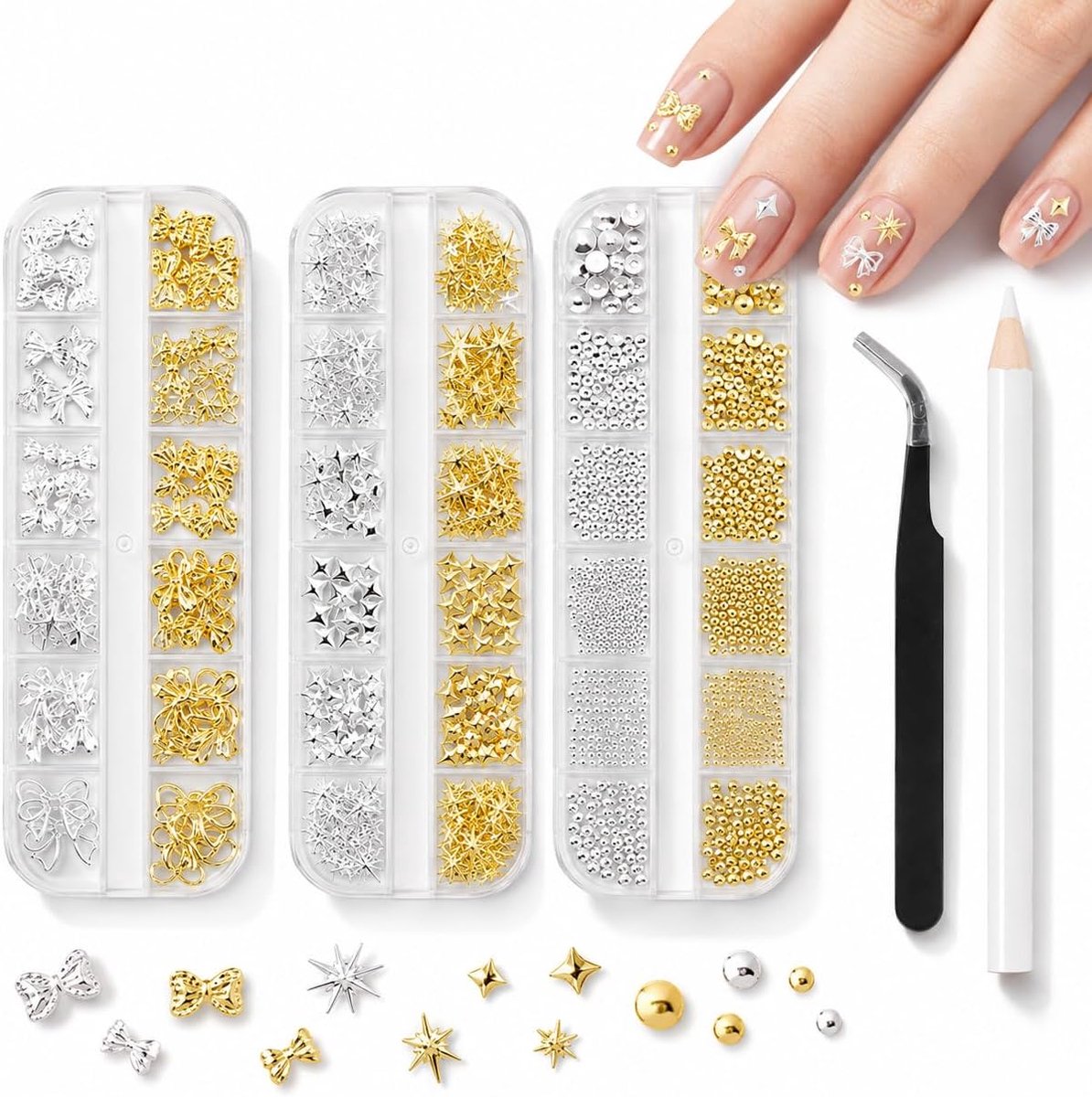 36 stuks nagelbedels set goud zilver nagelbedels voor doe-het-zelf
