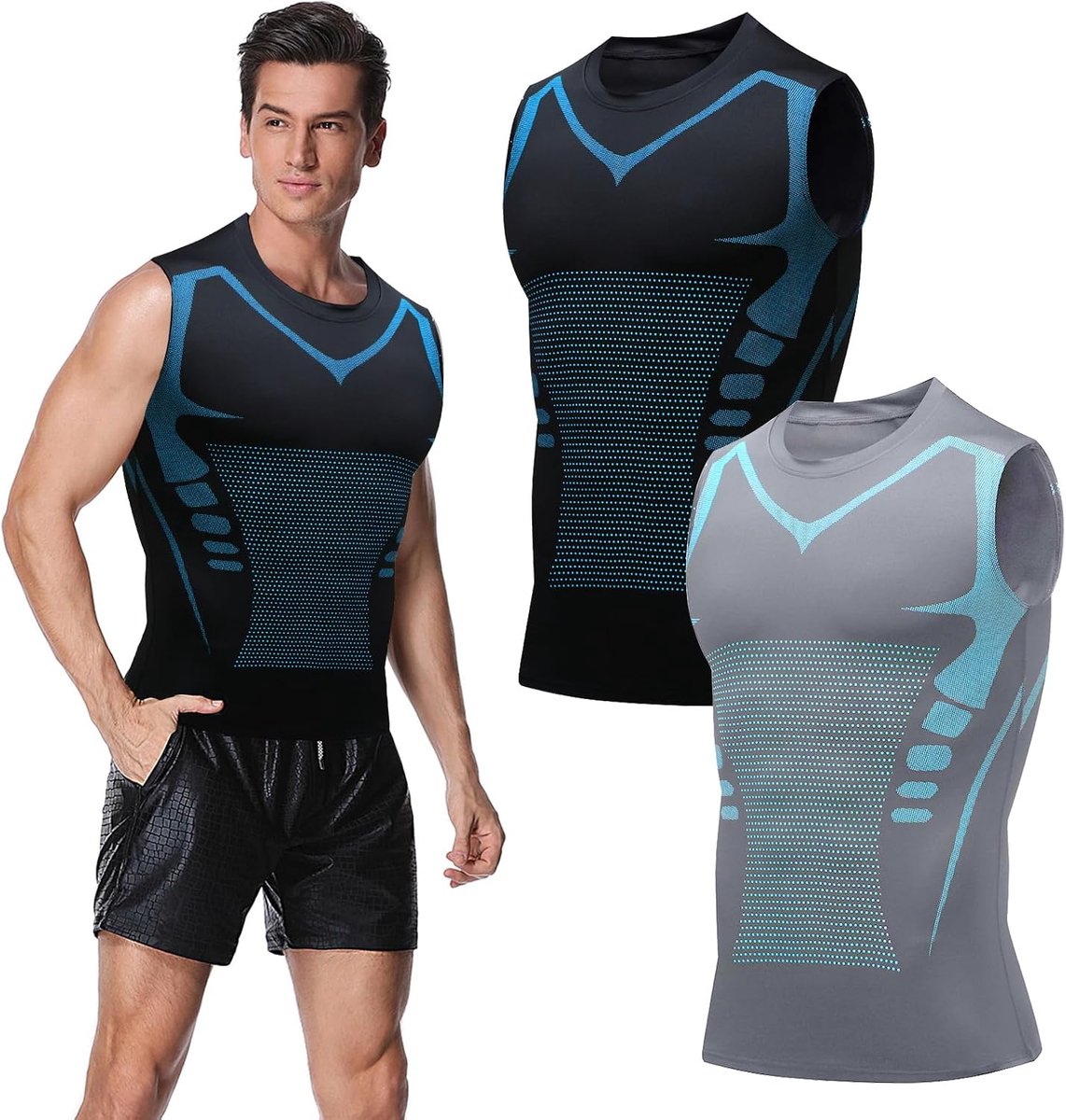 2 stuks 2024 ionic shaping vest, ionic shaping herenonderhemd, buikweg-onderhemd, lichaamsvriendelijk, ademend ijs-zijdeweefsel, sportkleding voor mannen