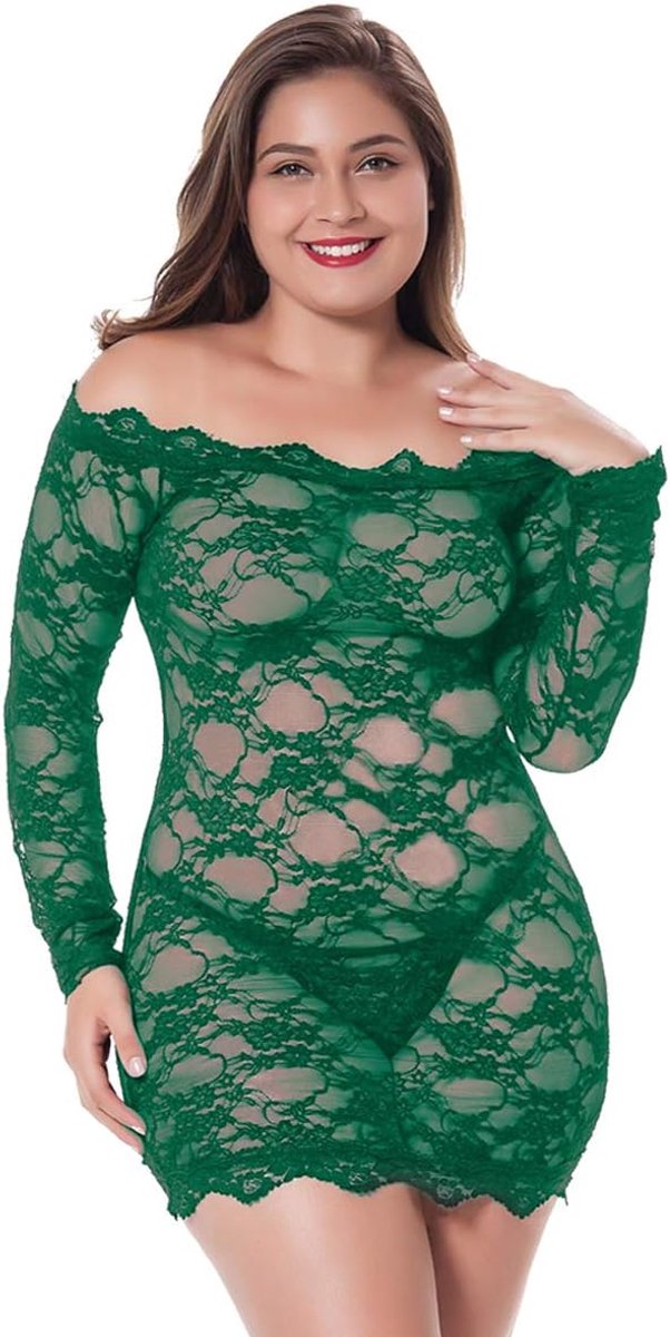Plus Maat Sexy Lingerie Chemise Kant Nachtkleding Babydoll Negligees met G-string