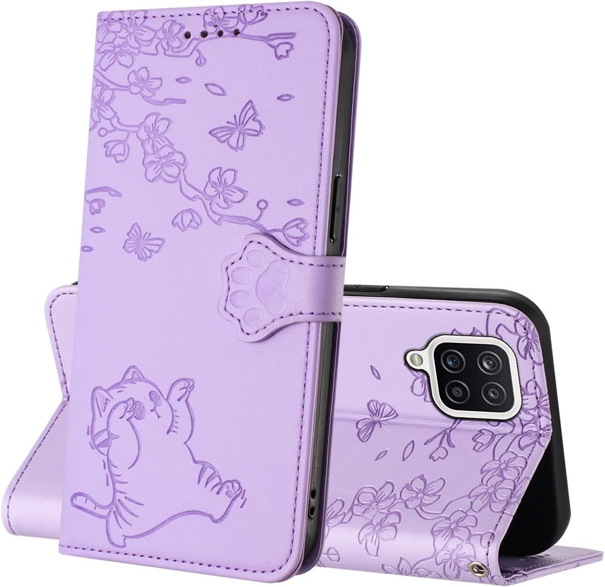 Telefoonhoes voor Samsung Galaxy A12/M12/F12 4G, Lederen Flip Phone Cover Case met Kaarthouder, TPU-beschermhoes, Magnetische Sluiting Standfunctie Portemonnee Hoes voor Samsung A12 (Paars)