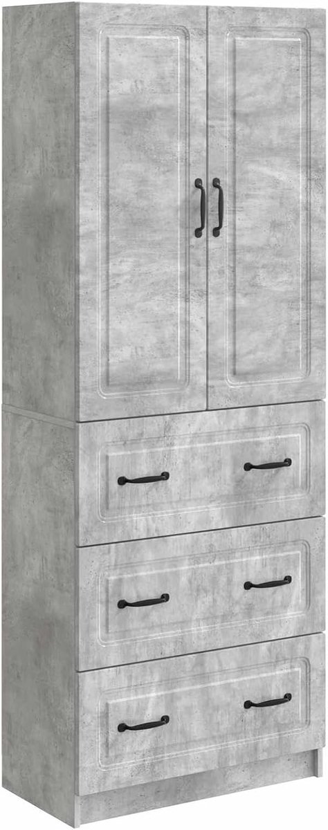 Opbergkast, 2 stuks, 66 x 34,5 x 87 cm, met 3 laden en 2 planken, betongrijs, voor hal, woonkamer of slaapkamer