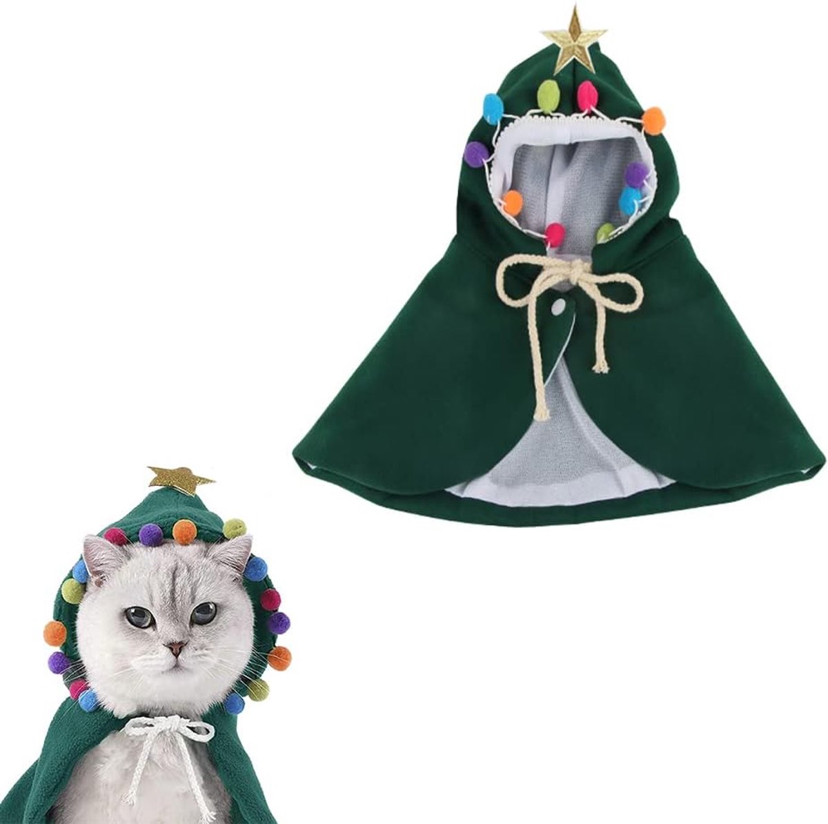 Hond kat, RosyFate kostuum voor huisdieren, kerstjas met ster en pompons, kattenkleding winter, voor katten kleine honden (M)