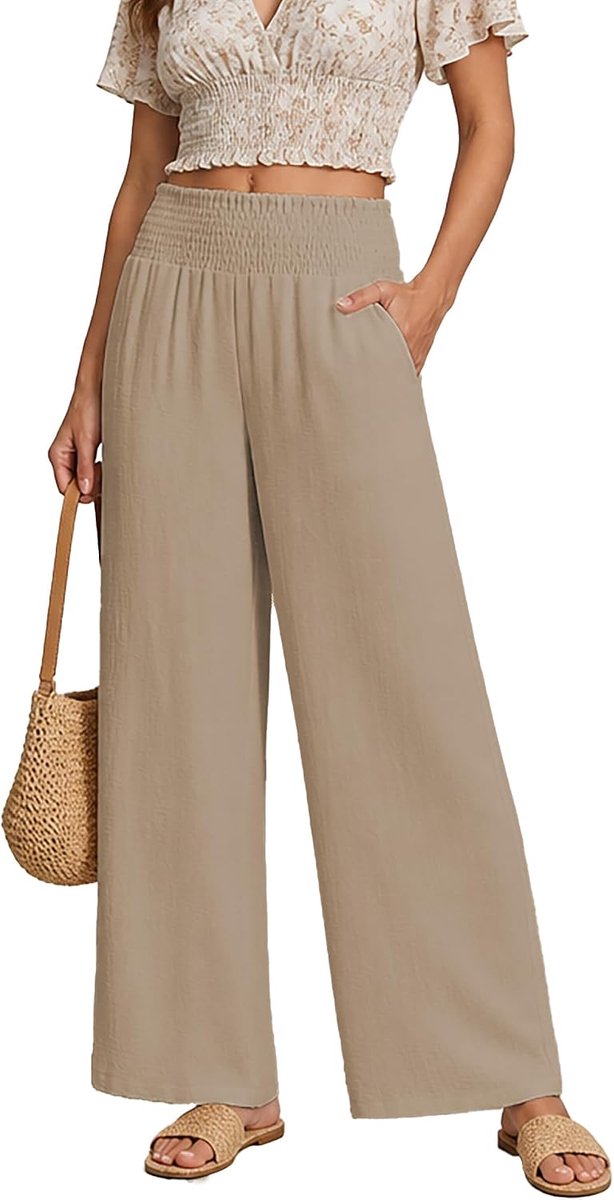 elastische hoge taille brede pijpen lounge broek S-2XL