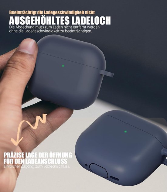Hoesje voor Airpods 4 (2024) met sleutelhanger, led aan de voorkant, zachte siliconen schokbestendige hoes, ondersteuning voor draadloos opladen - blauw (Midnight Blue) — afbeelding 4