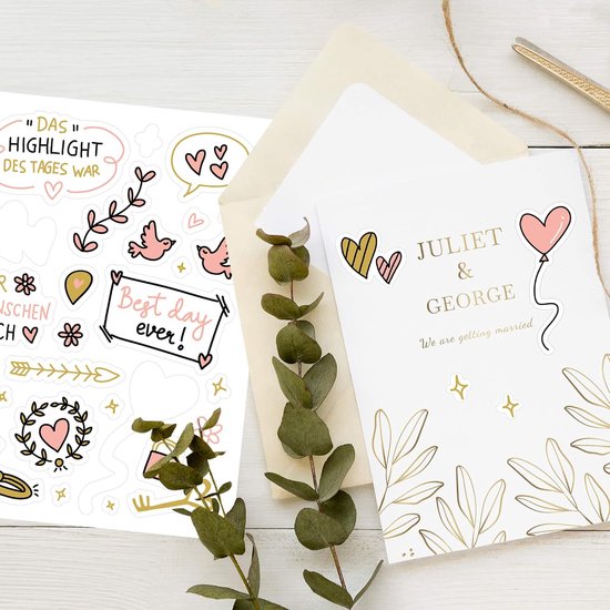 Gastenboek Bruiloft (6 Vellen) - Prachtige Stickers Voor Fotoalbum (Roze/Goud) — afbeelding 3