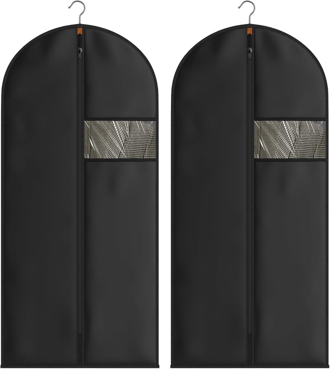 2 stuks kledingtassen, 60 x 140 cm, zwarte paktas en kledingtassen, stofdichte kledingzakken, afdekkingen lang voor reizen, ademende kledinghoezen en kledingdragers voor klei