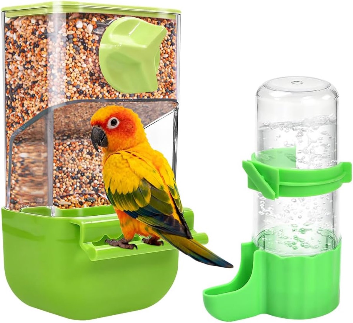 Automatic Feeding, Vogelvoederhuis Kooi + Vogeldrinkbak Kooi, Transparante Plastic Vogelvoederdispenser, Automatische Voederbak en Waterdispenser