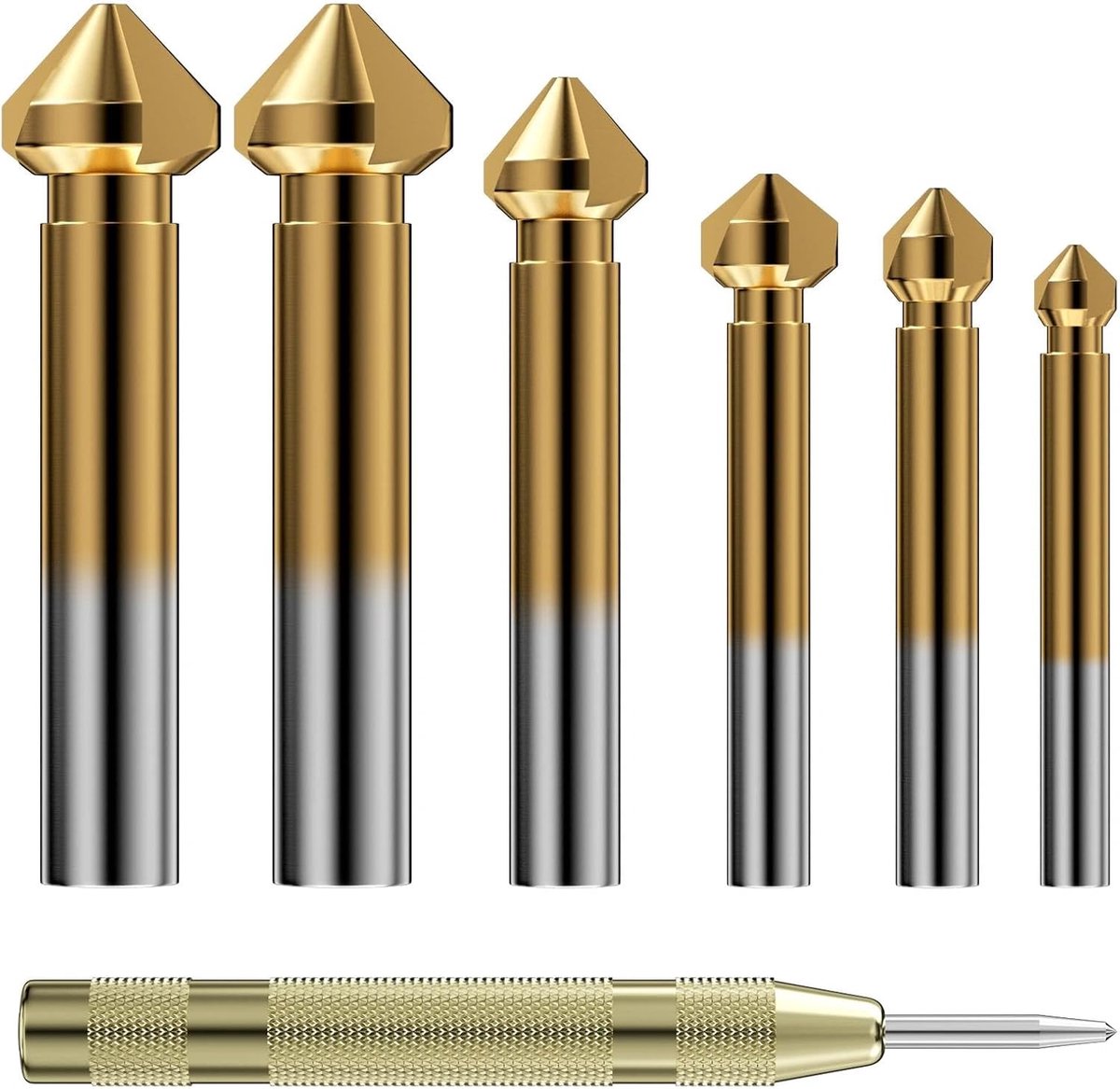 Boor, afschuiningsgereedschap, freesboor, afschuiningsboor, afschuining van koolstofstaal, afschuiningsboorset voor hout, metaal en kunststof (6,3 mm-20,5 mm)