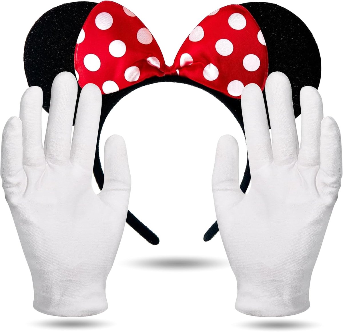 Set van 2 muizenoren - Minnie Mouse-kostuum met oren en handschoenen voor dames voor carnaval en verkleedpartijen