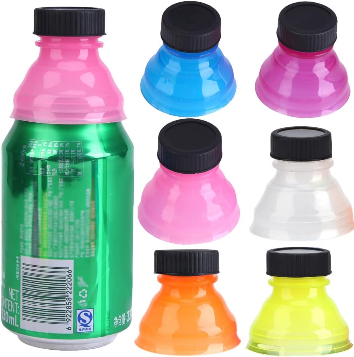 6 stuks frisdrankblikdeksels, herbruikbare koolzuurhoudende deksels, morsbestendige flessendoppen, klikbare dop voor blikjes, plastic flesdekseldoppen voor cola, bier, energiedranken, koolzuurhoudende