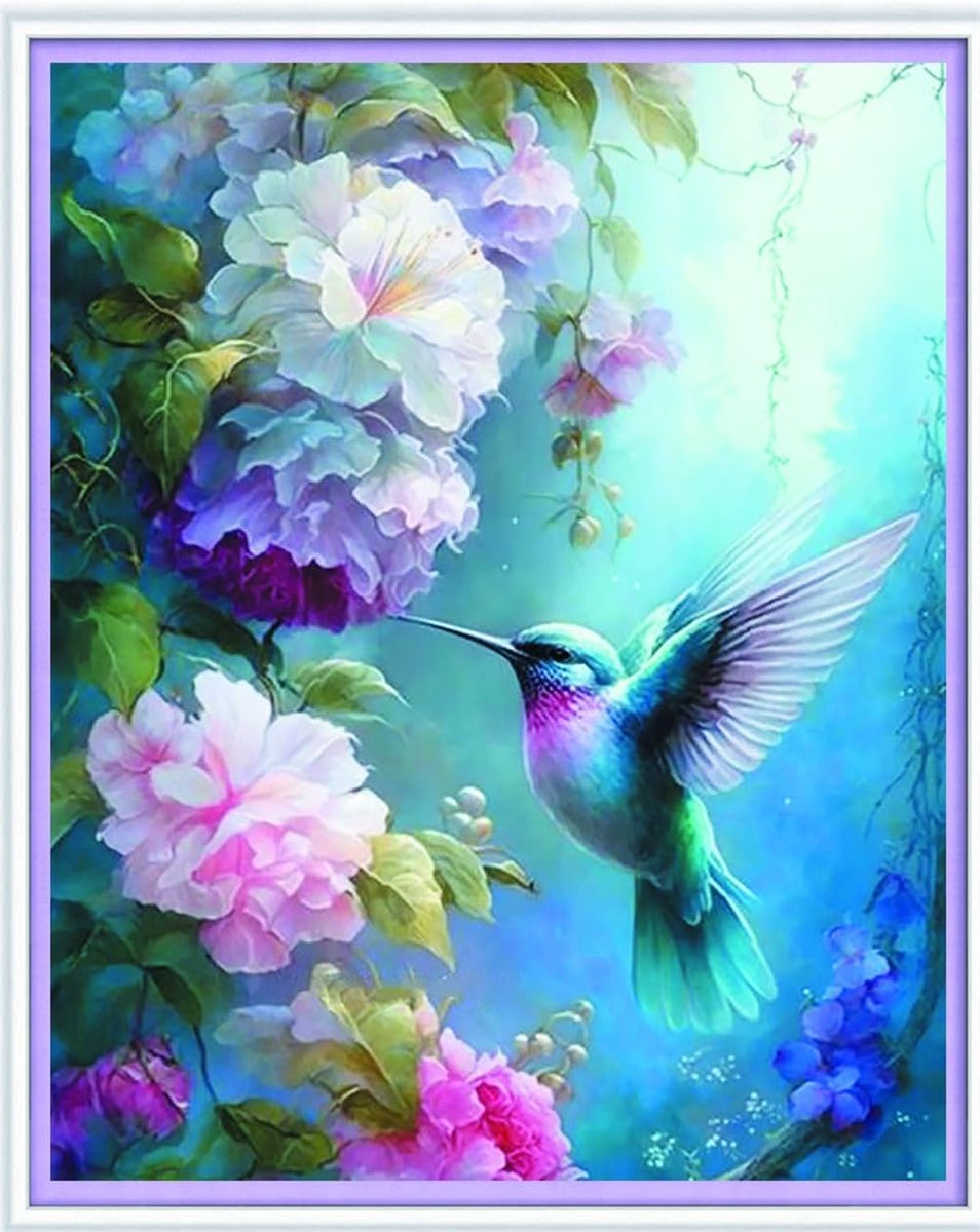 Kruissteekset, 11-draads, geprent, vogel en bloemen, dier, mooi borduurset met accessoires, voorbedrukt (40 x 50 cm) (Vogel 1)