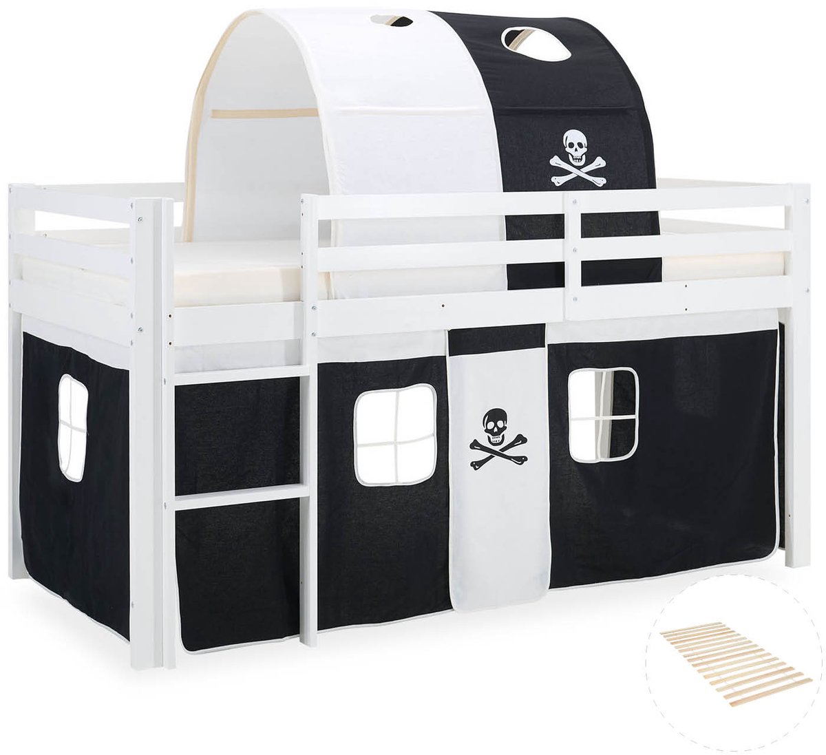 Homestyle4u Hoogslaper - 90x200 cm - Wit - met lattenbodem - Tunnel