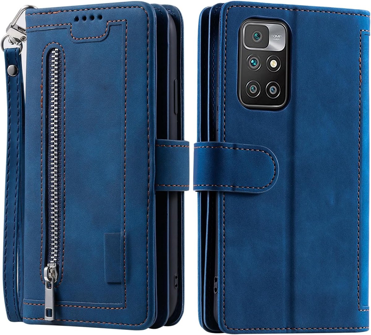 Hoes voor mobiele telefoon voor Xiaomi Redmi 10 / Redmi 10 2022, klapbare telefoonhoes, beschermhoes, klaphoes met standaard, kaartenvak, mobiele telefoonhoes, boekvorm flip case, blauw