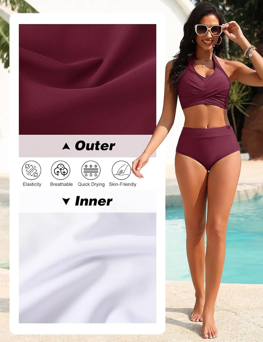 Dames set hoge taille buikweg badpak tweedelige sexy V-hals push-up bikini nekhouder badmode grote maten strand zwembad