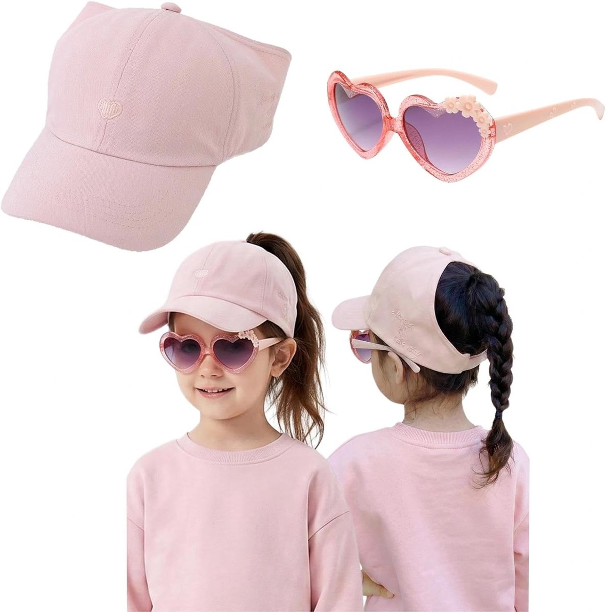 Pet voor kinderen, meisjes, 2-9 jaar (52-54 cm), paardenstaart, baseballpet, verstelbaar, zonnehoed, zonnehoed, baseballpet voor meisjes, uv-bescherming