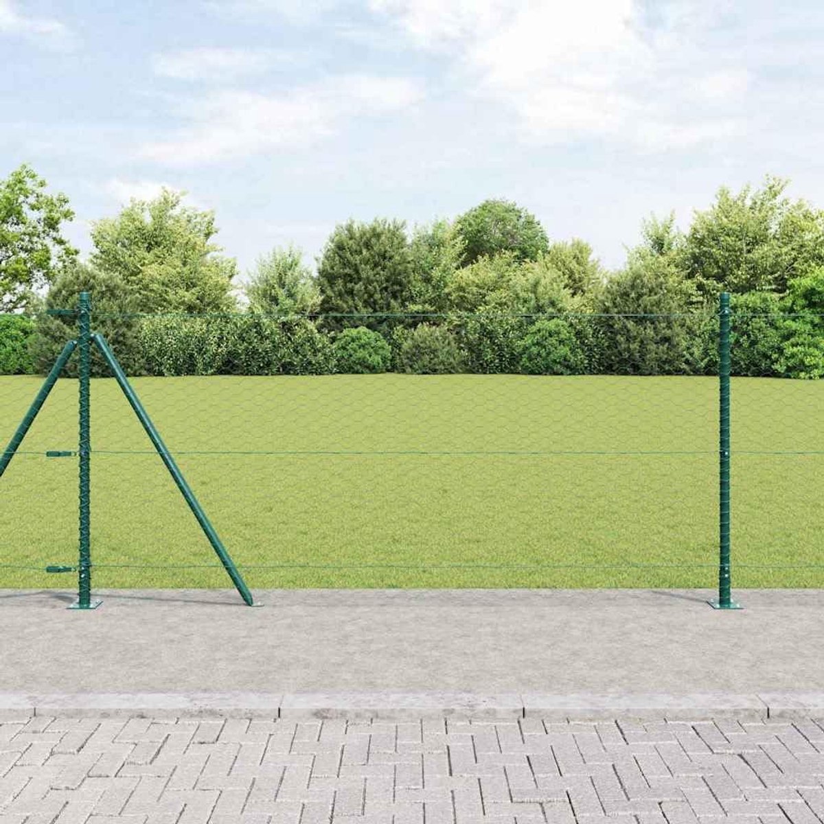 Tuinhek, bosgroen, 25 x 1 m, pvc-gecoat staal, draadgaas met palen voor buiten