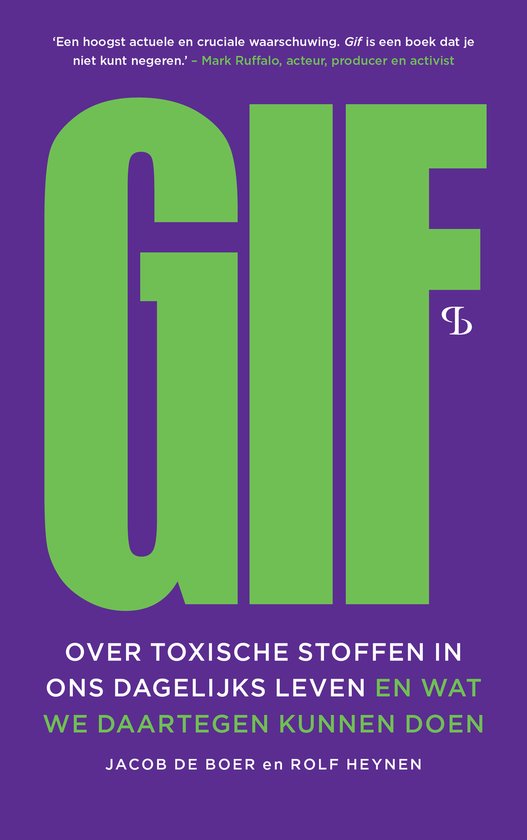 Voorkant van het boek 'Gif' met grote groene letters op een paarse achtergrond en een citaat van Mark Ruffalo.