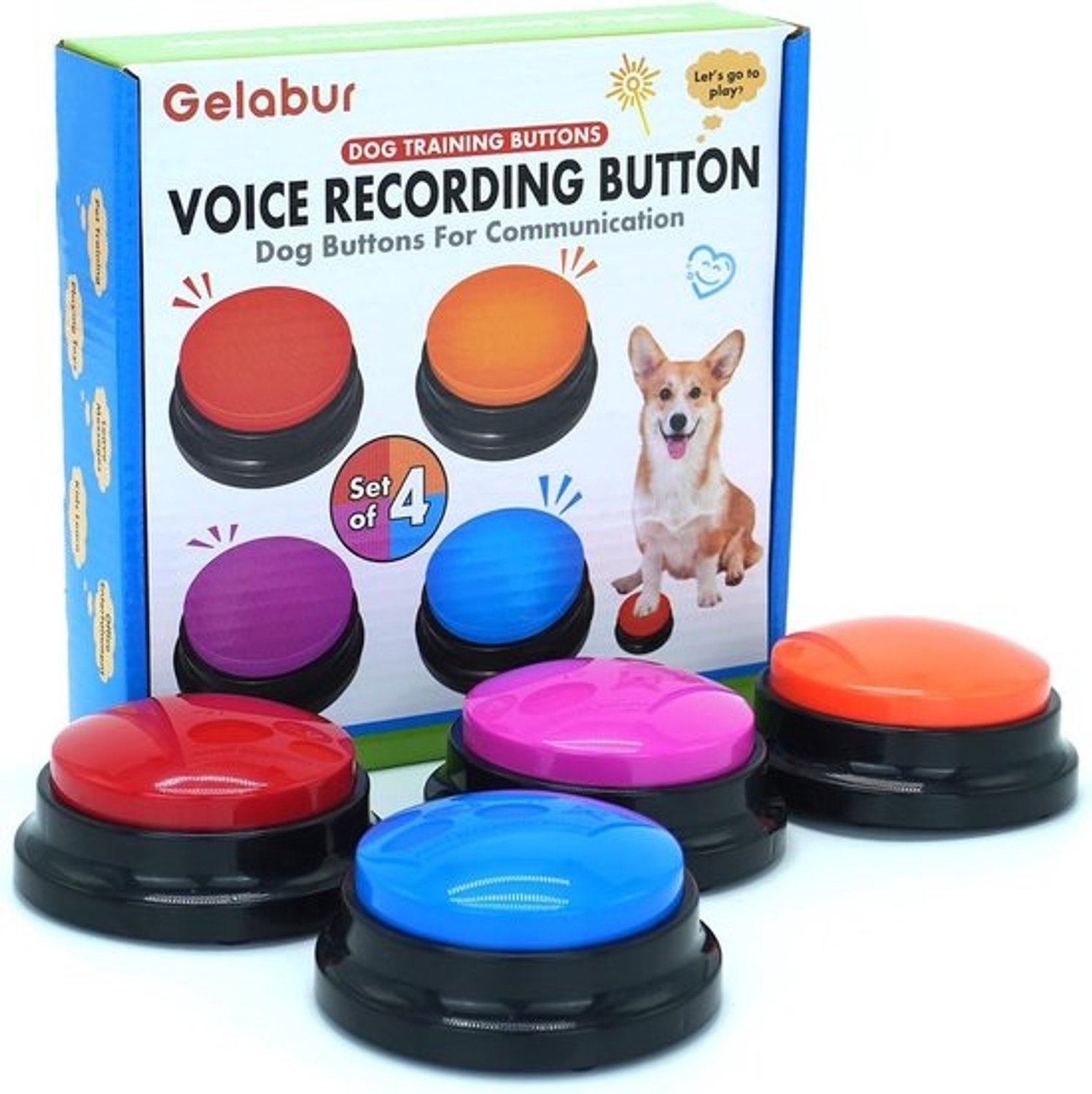SnelShoppen - Set van 4 opneembare communicatieknoppen voor honden - Startset voor hondentraining