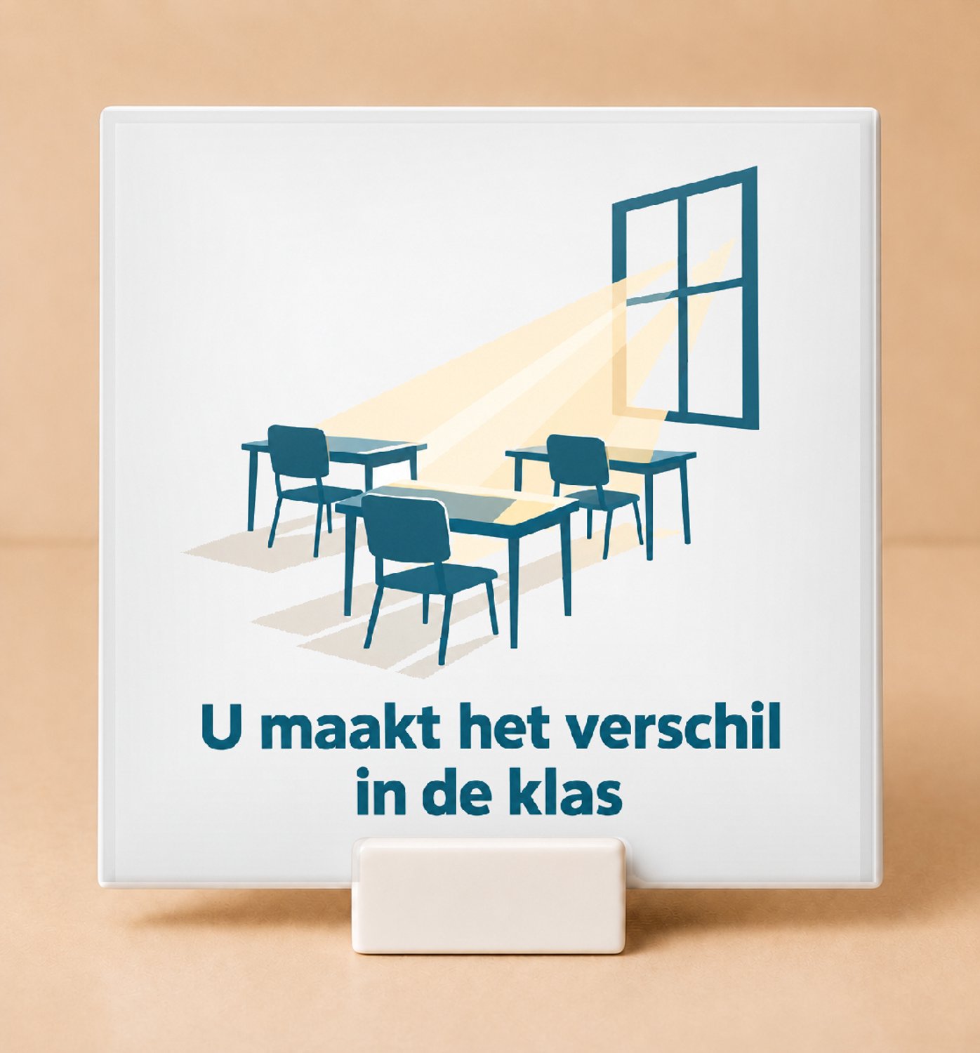Bedruk King Vrolijke Laatste schoolweek voor kerst Tegel – Inspirerende en kleurrijke klasdecoratie voor leerkrachten - 11 x 11 cm met houder Wit