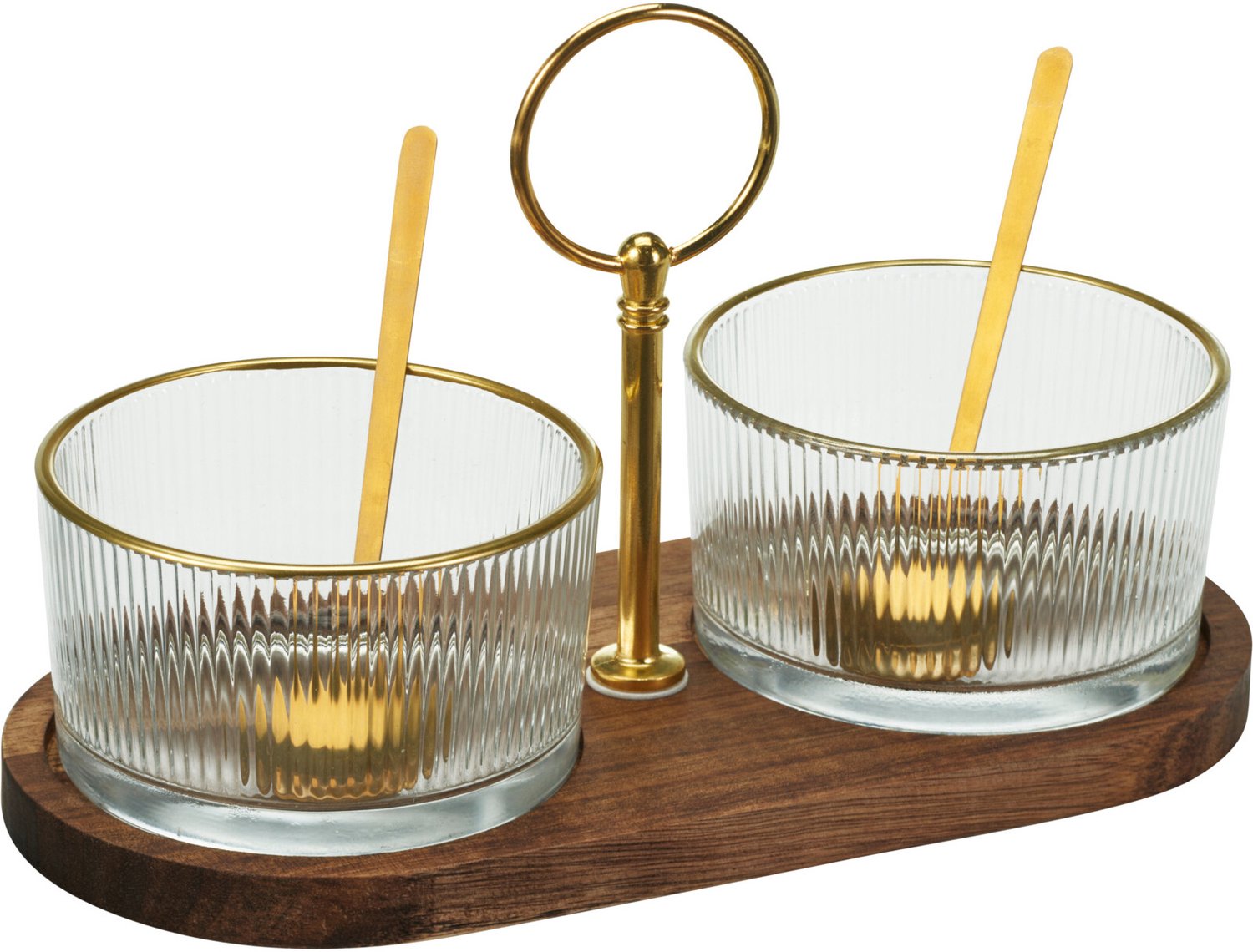 EH Excellent Houseware - Set dipschaaltjes op houten serveerplateau, Ø 9 cm