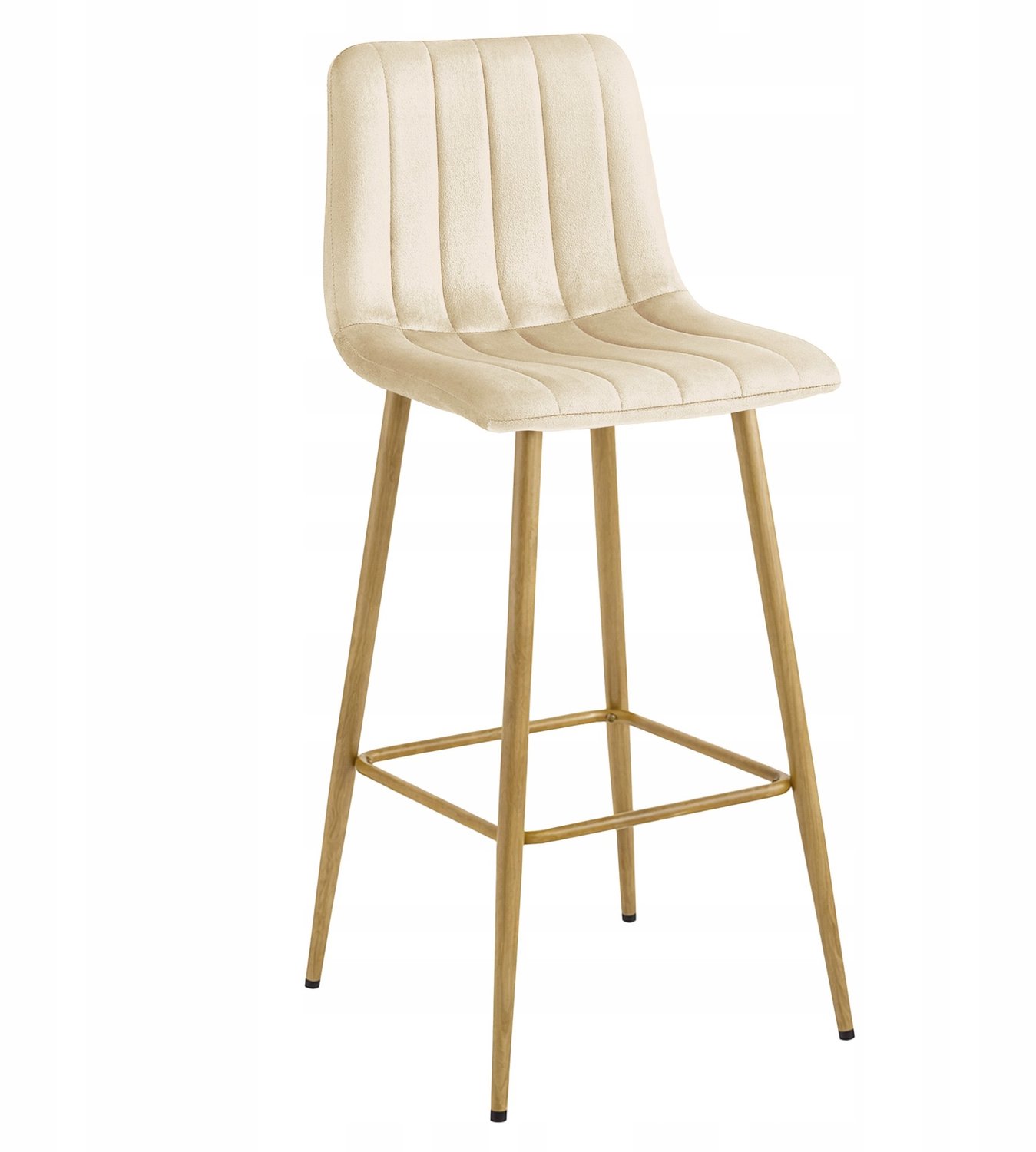 LEOBERT POZZA Barkrukken – Set van 2 – Beige Velvet – Eikenkleurige Metalen Poten – Met Rugleuning – Modern Design – Voor Keukeneiland, Bar en Keuken