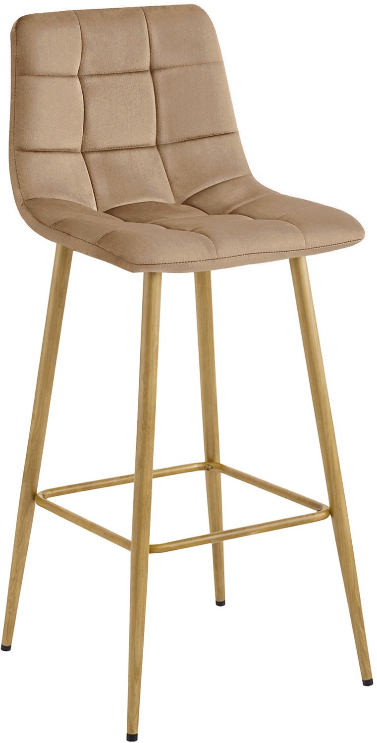 LEOBERT ARCETO Barkruk – Bruin Velvet – Eikenkleurige Metalen Poten – Modern Design – Voor Keukeneiland, Bar en Keuken