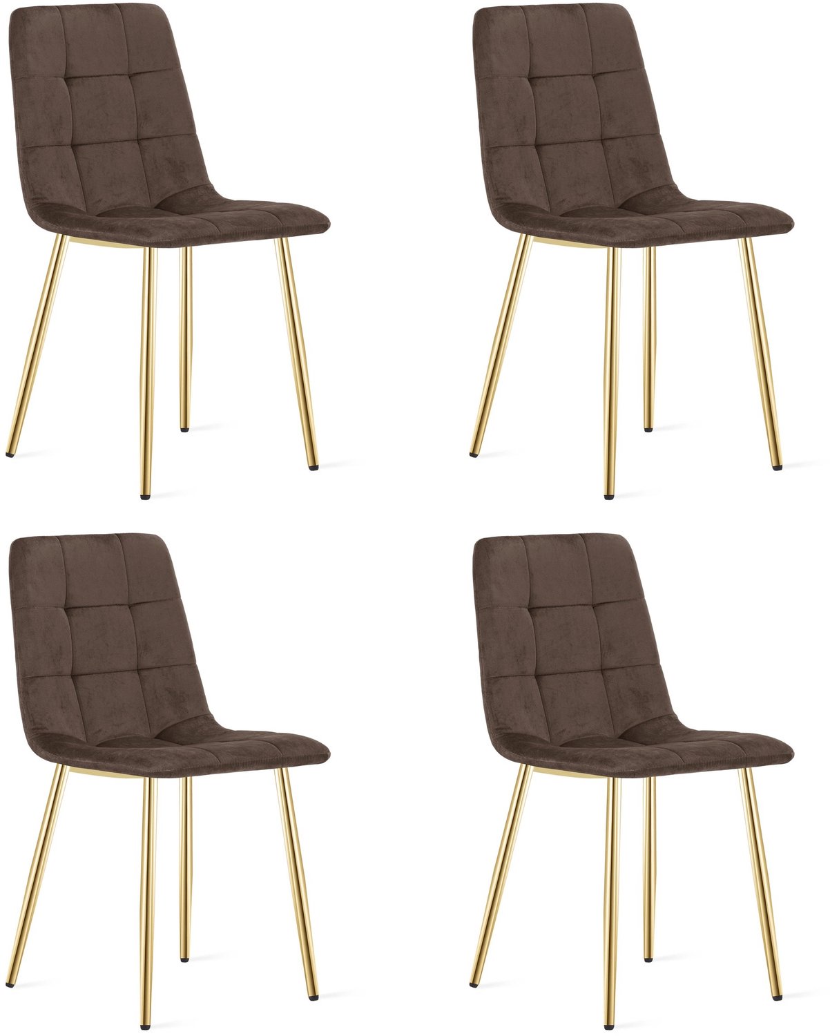 LEOBERT KARA Eetkamerstoelen – Set van 4 – Bruin Velvet – Goudkleurige Metalen Poten – Comfortabele Ergonomische Zitting – Modern Design – Velvet Stoel voor Woonkamer, Keuken en Eetkamer – Max. 110 kg per Stoel