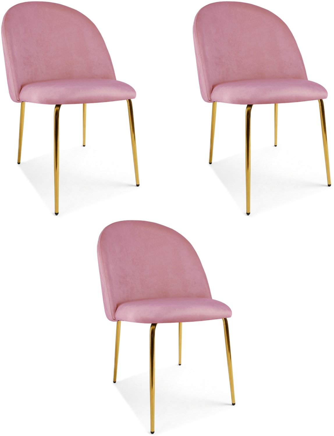 LEOBERT INCA Eetkamerstoelen – Set van 3 – Roze Velvet – Goudkleurige Metalen Poten – Comfortabele Ergonomische Zitting – Modern Design – Velvet Stoel voor Woonkamer, Keuken en Eetkamer – Max. 110 kg per Stoel