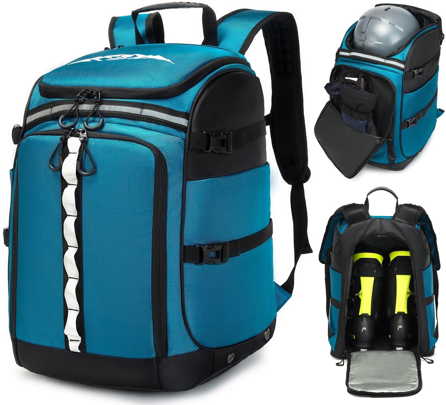Famanu – Tas met helmvak 50 liter nylon geschikt voor skischoenen skates en inline skates Blauw