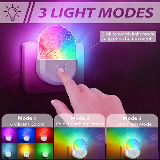 Nachtlampje voor in het stopcontact met schemersensor - 2 stuks - Energieklasse G - Warm wit + RGB (6 kleuren) - 3 lichtstanden - acryl wandlamp voor hal - slaapkamer - trap en keuken — afbeelding 2