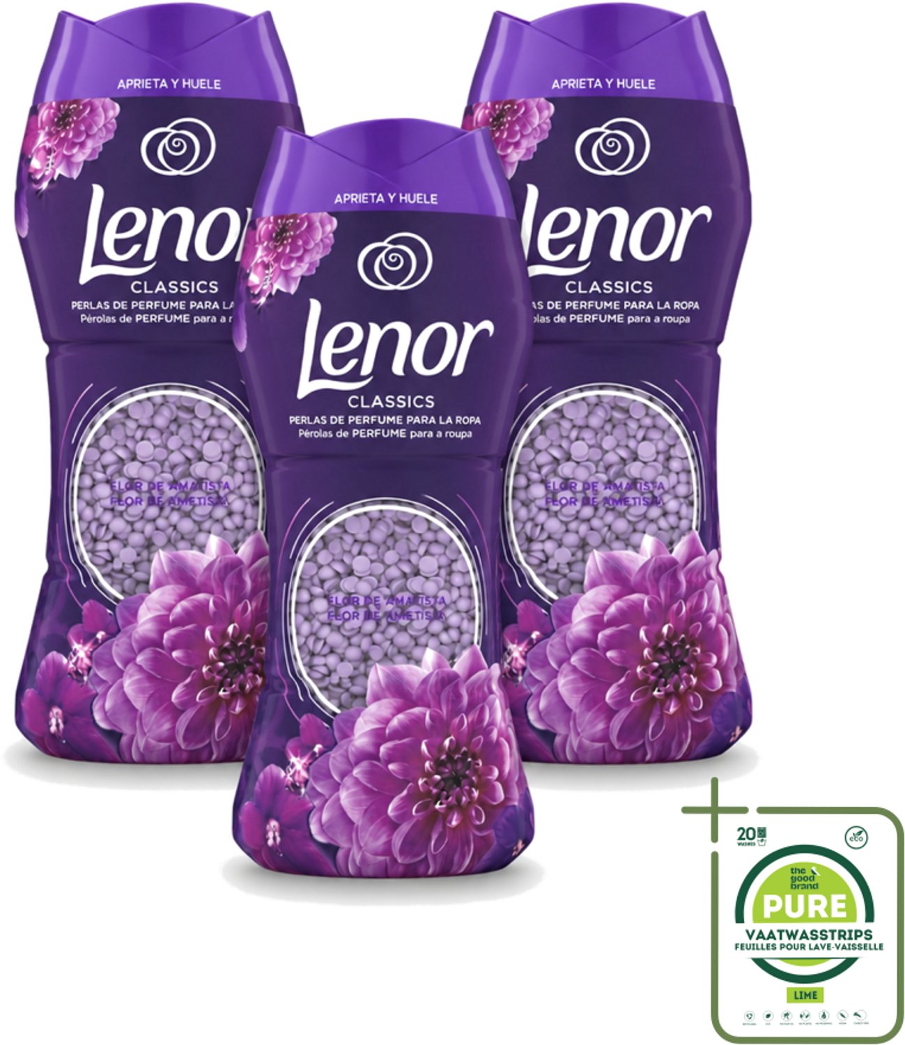 3 x Lenor Unstoppables – Geurbooster – Amethyst – 210 g - Grootverpakking - Vaatwasstrips - Geurbooster Was - Wasgeur - Wasgeur Intens - Wasgeur Langdurig - Wasgeur Amethyst