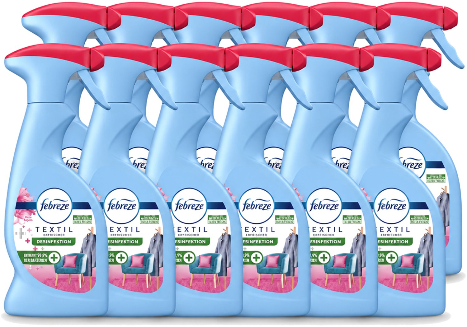 12 x Febreze – Textielspray – Roze Anjers – 375 ml - Voordeelverpakking - 12 stuks