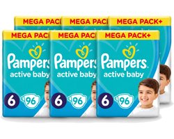 6 x Pampers - Active Baby - Luiers - Maat 6 (13-18 kg) - Extra Groot - 96 Luiers - Voordeelverpakking - 6 stuks