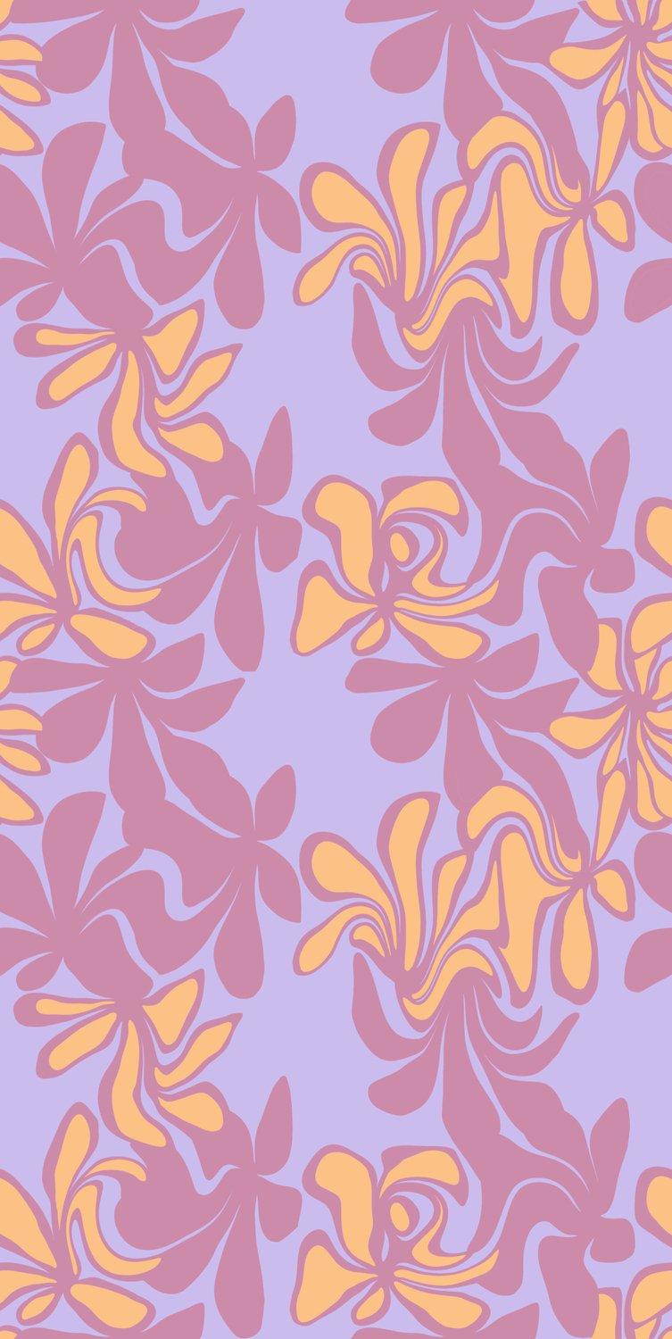 Bimago Zelfklevend Behang – Exotic - Two-Tone Flowers - Flowers in purple and orange on a blue background – 49 x 1000 cm – 4,9 m² – Meerkleurig – Modern Wandbehang voor Woonkamer, Slaapkamer, Kinderkamer en Kantoor