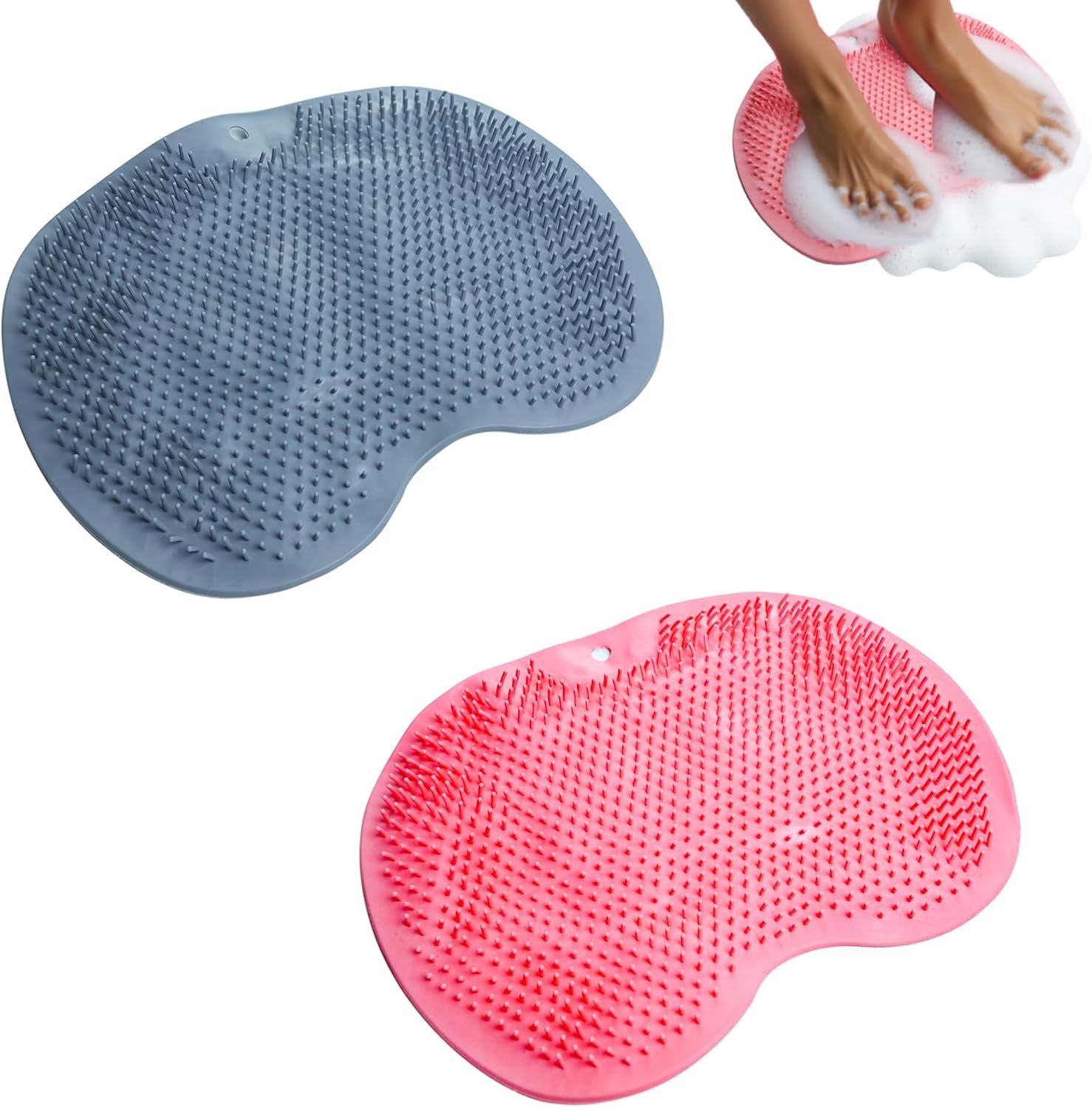 Voetscrubber voor douche - set van 2 antislip badmassagekussentjes - siliconen - zachte borstelharen voor schone voeten - ShopVlot