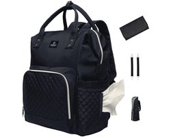MIMMTI Luiertas Rugzak met Verschoonmatje - Blijft vanzelf open - 21 L - Incl. flessenwarmhouder en kinderwagenclips - Zwart