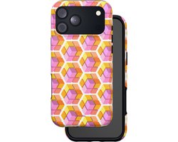 Casetastic hoesje geschikt voor Apple iPhone 18 Pro Max - Dubbellaagse bescherming - Pastel Hex Kunst - Fashion Case - Okergeel Lila Perzik Wit