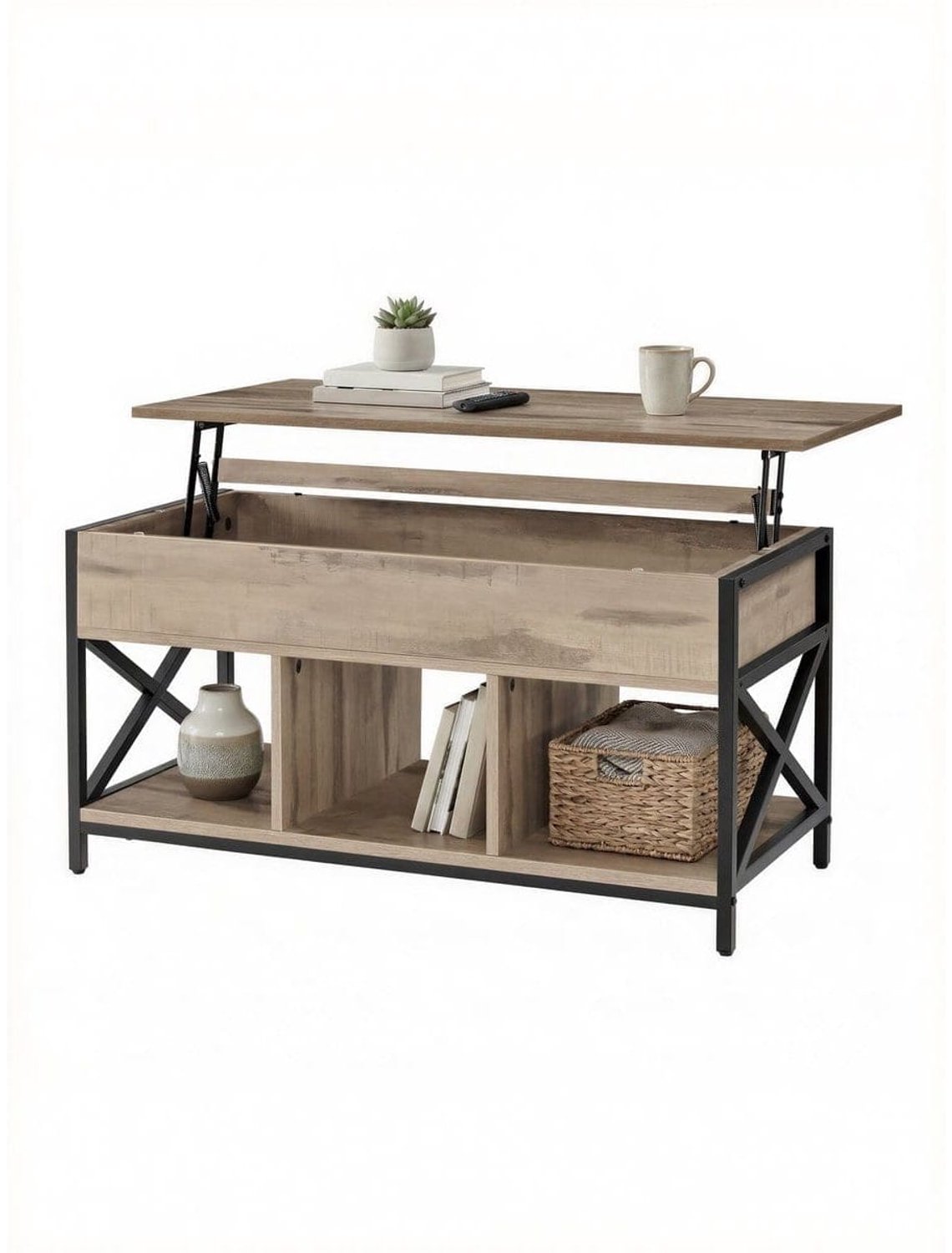 Klarven Salontafel met Verstelbaar Blad - Salontafel - Camelbruin-Zwart