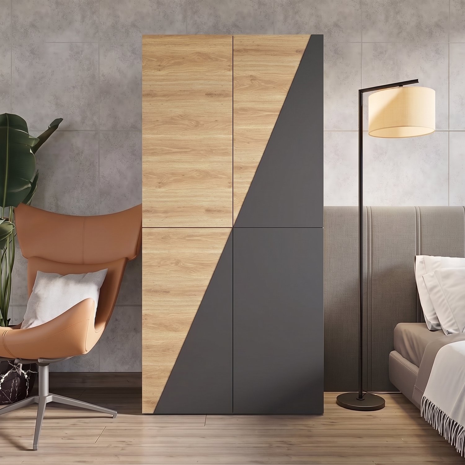 Merax Kledingkast 90×50×200 cm - met opbergbox - grijs/hout