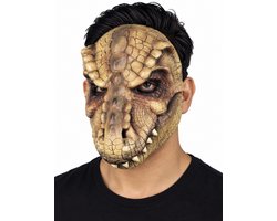 Partychimp Verkleedmasker T-rex Dinosaurus Halloween Masker voor bij Halloween Kostuum Volwassenen - Latex - Bruin - One-size
