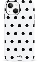 xoxo Wildhearts Polka Dots (Wit) - Double Layer - Hoesje geschikt voor iPhone 14 hoesje - Hard case met stippen patroon - Beschermhoes - shockproof case - Stippatroon - Wit / Zwart