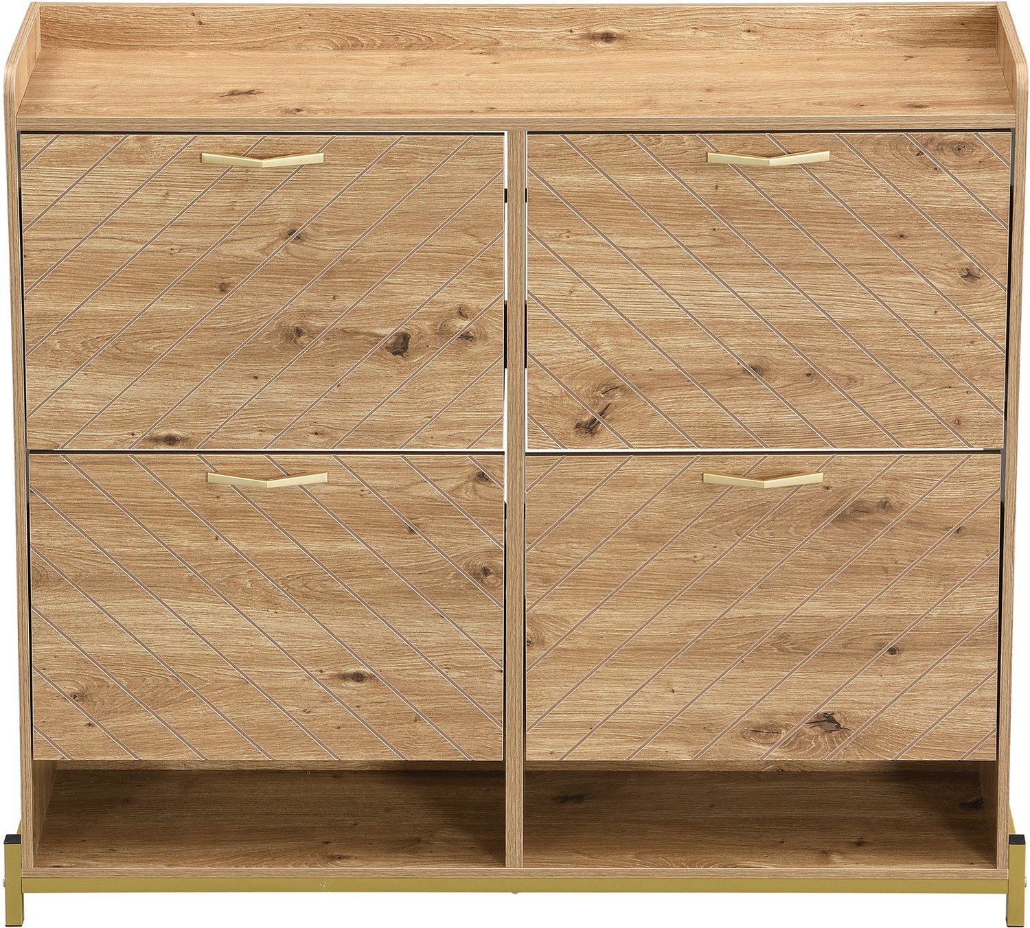 SONNENH Schoenenkast met 4 kantelkleppen en ruitpatroon - Naturel houtlook - 108,5 x 24 x 100 cm