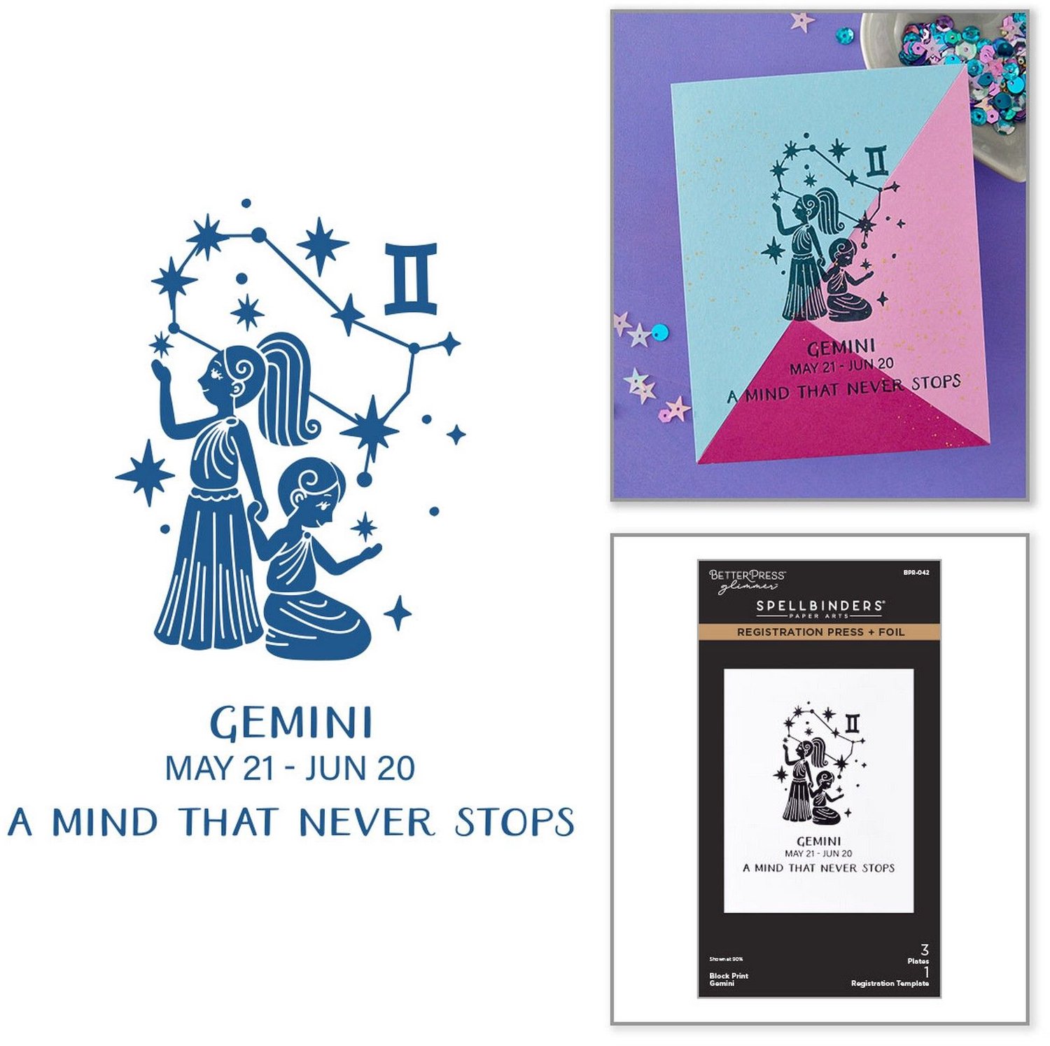 Spellbinders Block Print Press + Foil Plates - Tweelingen (Gemini) - 4 st.