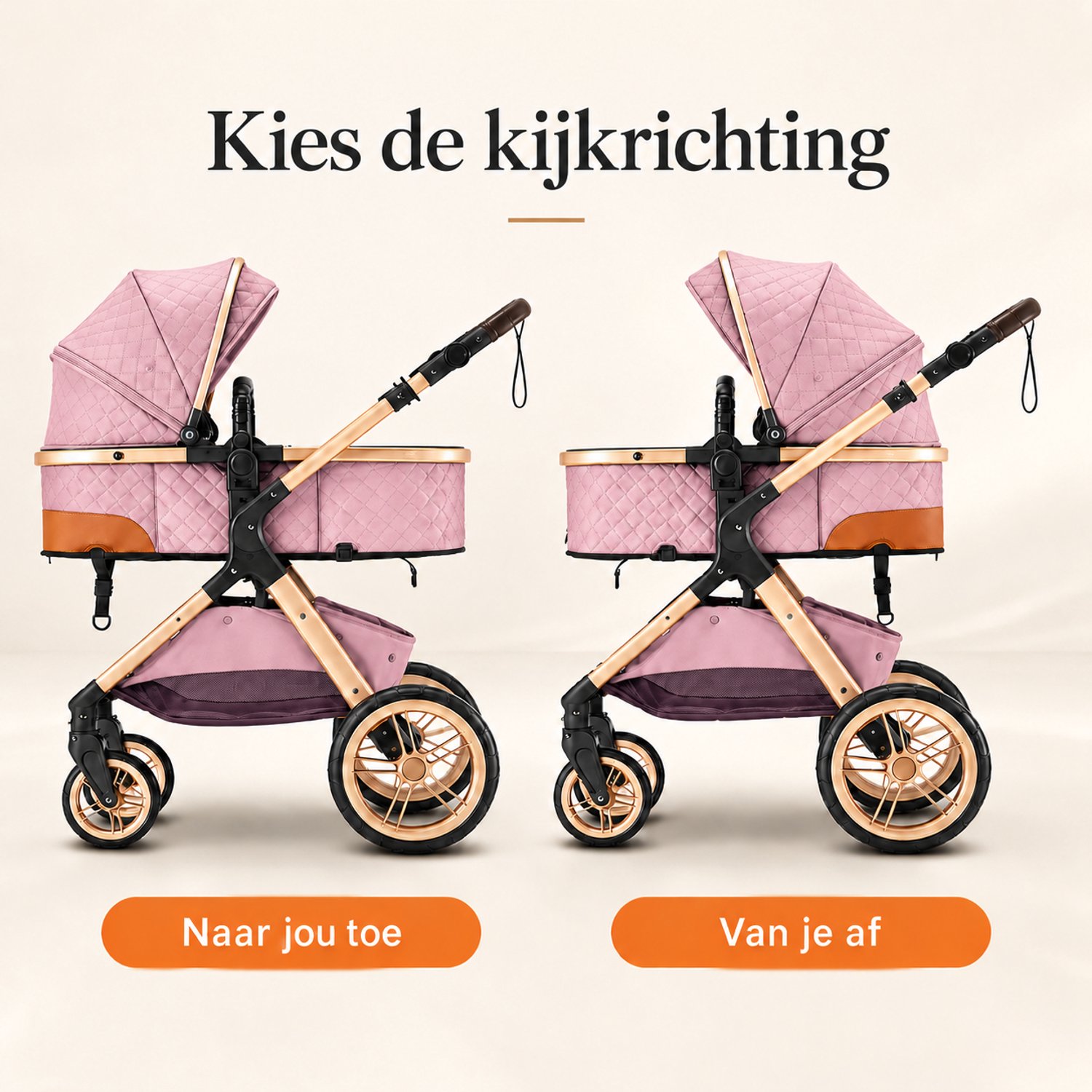 Lunola Elin Kinderwagen 3 in 1 - Buggy met Autostoel - Wandelwagen - Premium Uitvoering - Inclusief Accessoires - Roze thumbnail 6