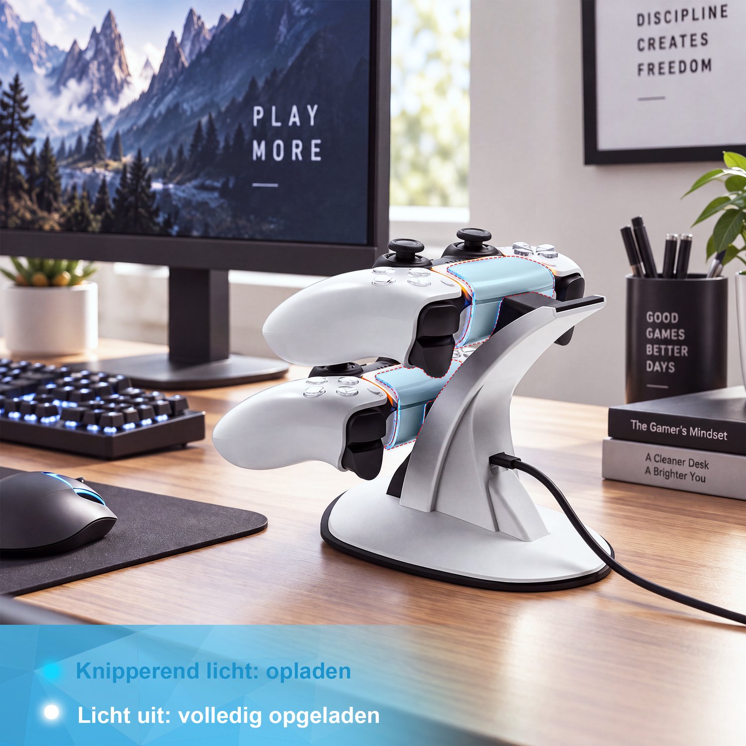 YONO Controller Oplaadstation geschikt voor PlayStation 5 - PS5 DualSense Controllers - Dual Oplader - Charging Dock - Wit - Staand – foto 2