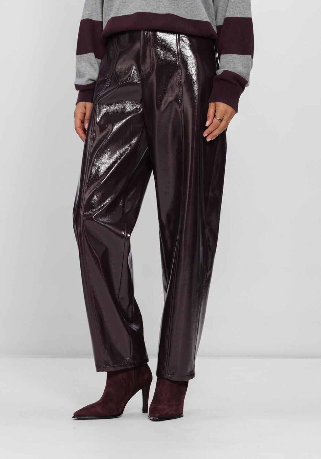 DANTE6 Scene Patent Faux Leather Pants Broeken Dames - Bordeaux - Maat 34