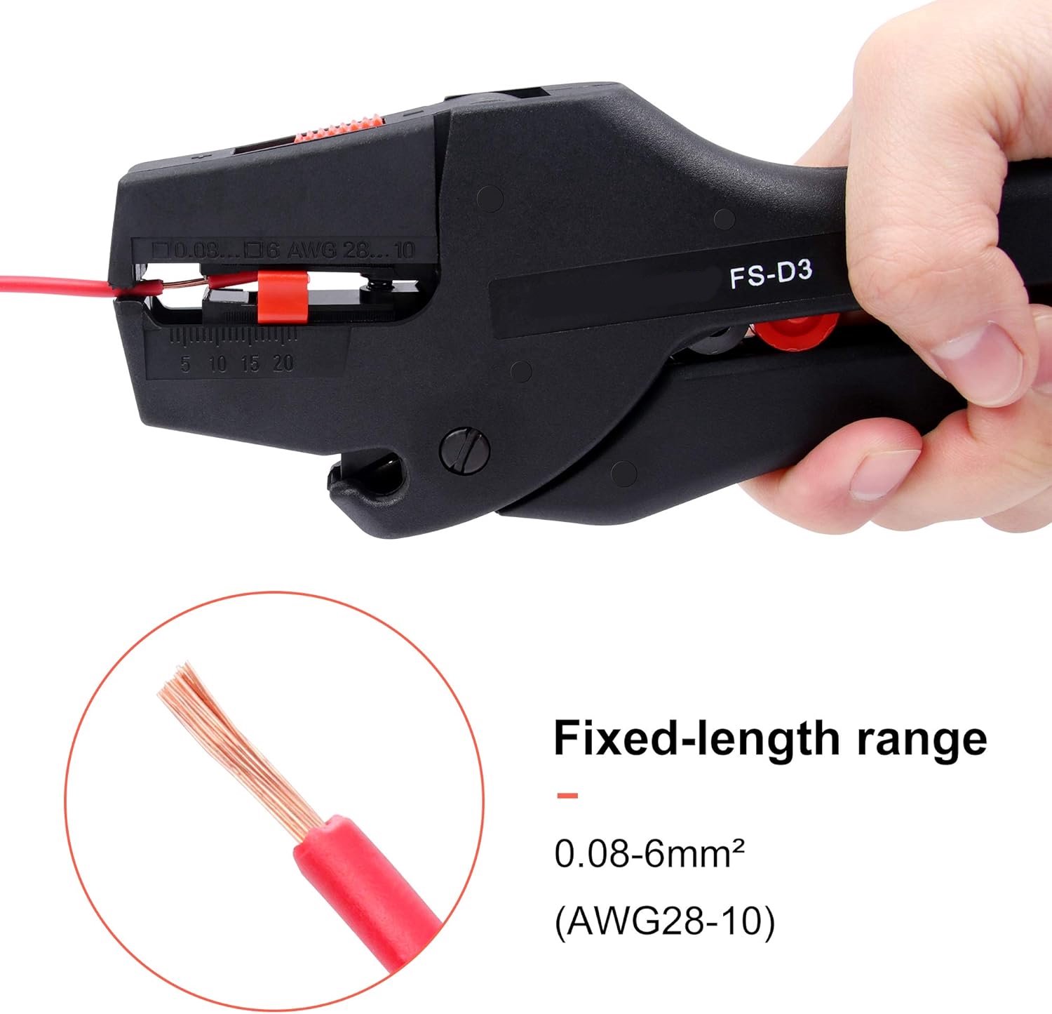 Automatische Striptang | Draadstripper | Knipfunctie | 160 mm | Draad van 0.2 tot 6 mm | Zwart