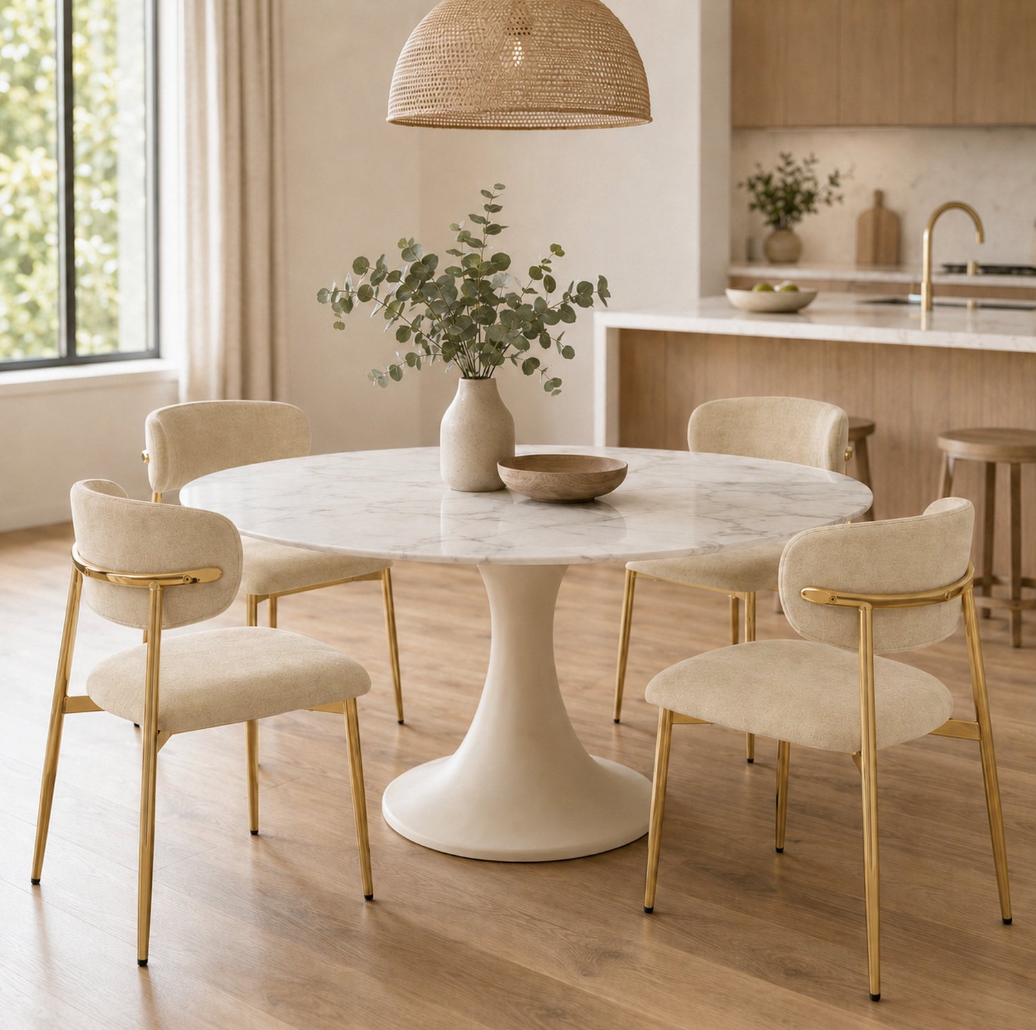 DESMIU Eetkamerstoel Set Van 4 - Zacht Gestoffeerd Met Verstelbare Voetdoppen - Voor Eetkamer En Keuken - Polyester Bruin Goud