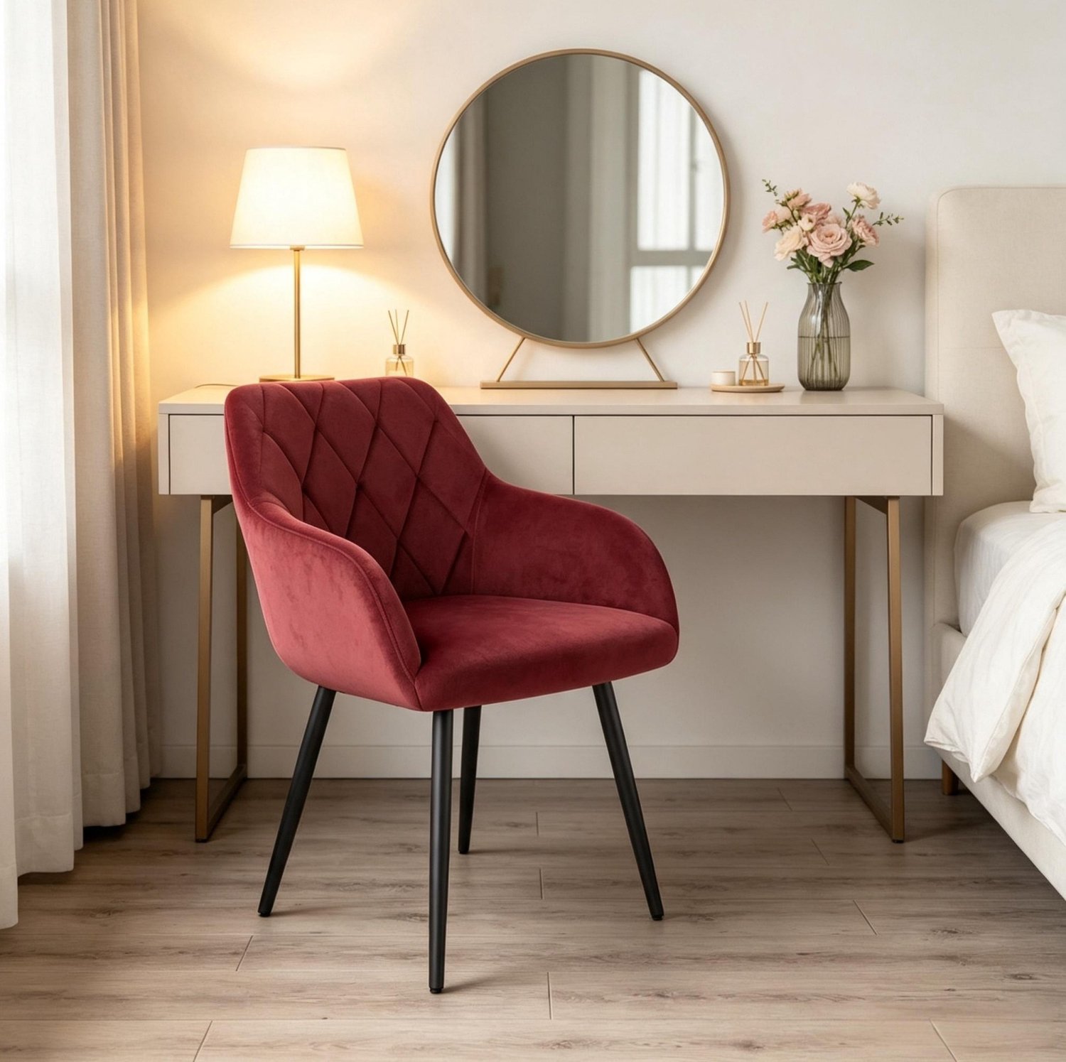 MODENUIT Eetkamerstoel - Armleuningen En Zitting - Eetkamer - Metaal En Rood Fluweel - 44,5x46,5x79 Cm