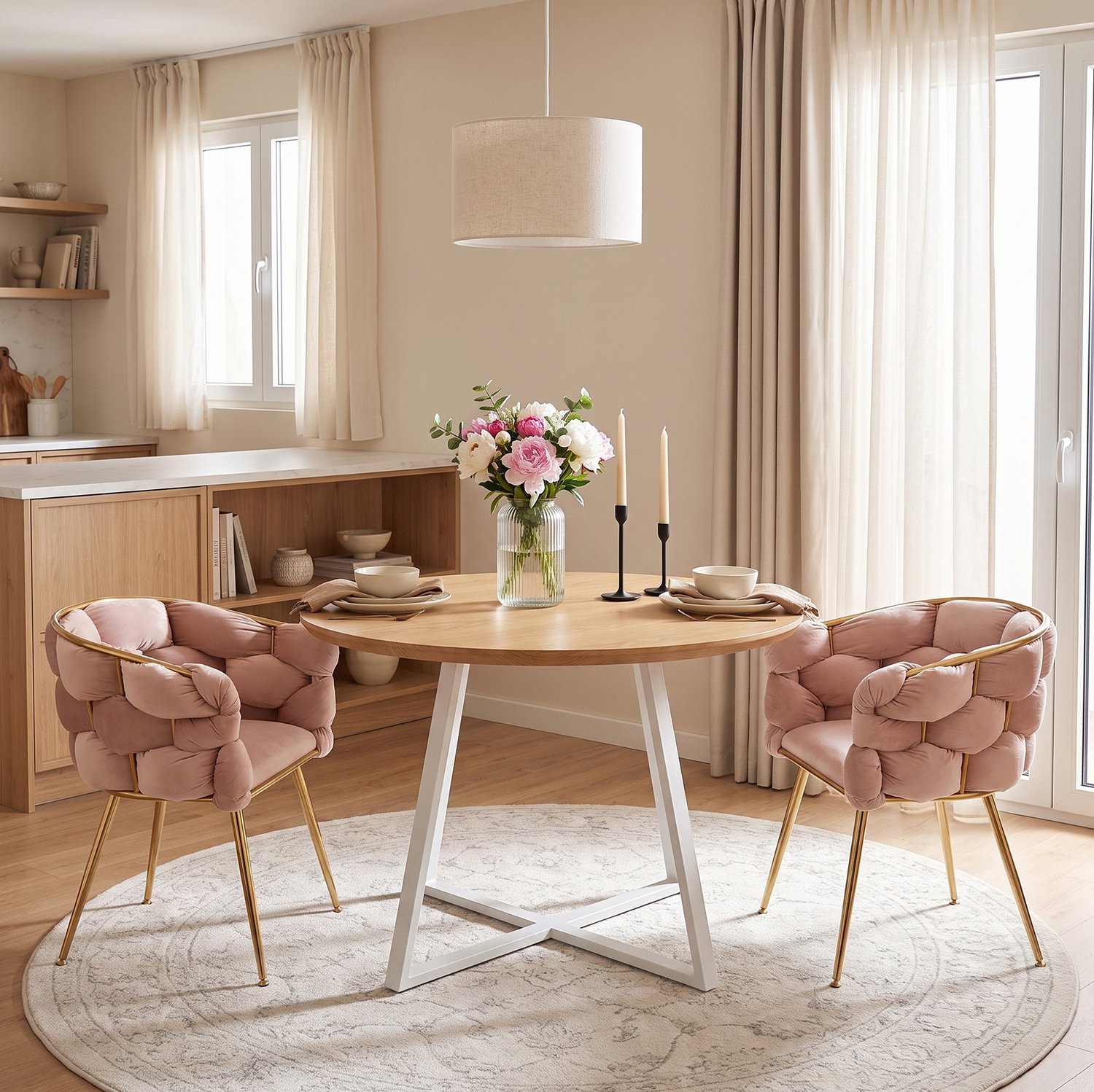 MODENUIT Kuipstoel - Fluwelen Zitting Met Armleuningen - Eetkamer - Metaal - Roze - Set van 2 - 56x73x75 cm Pink